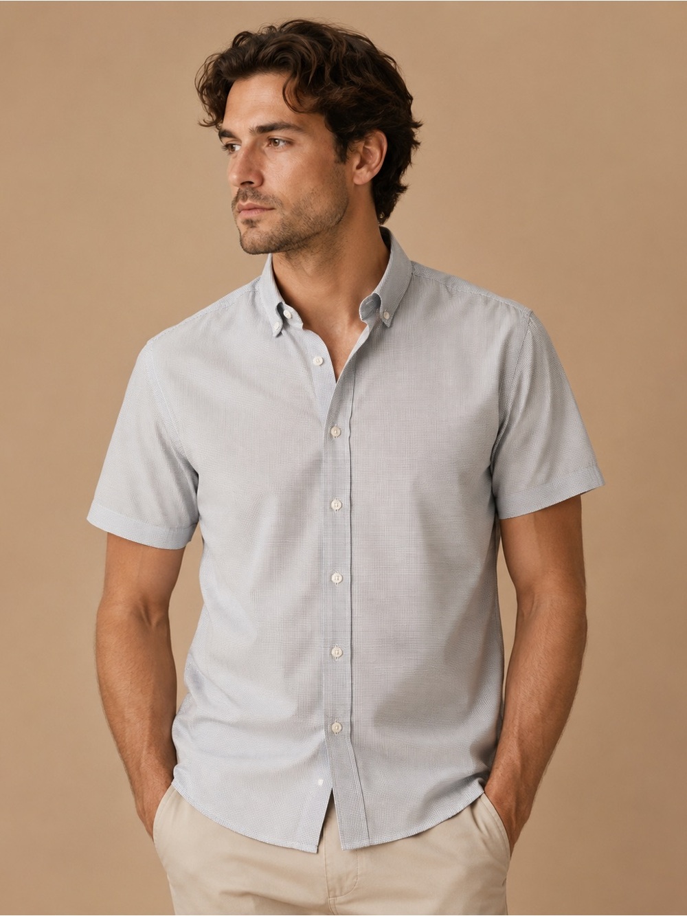Cactus Light Gray Short-Sleeve Button-Down Shirt